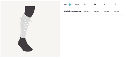 Surpas Insane Calf Sleeves - Hvid size guide